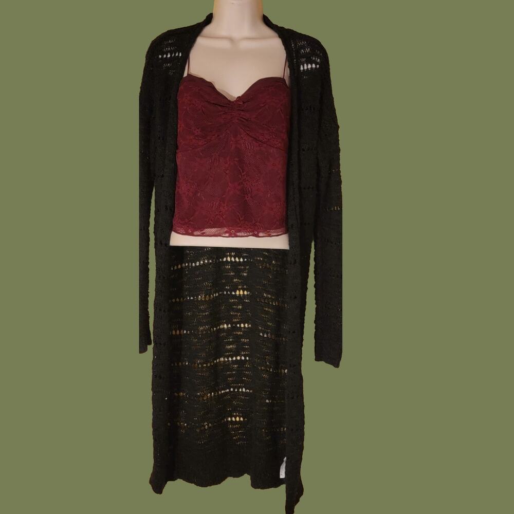 Mossimo Supply Co. Black Loose Knit Open Duster Cardigan, Size Small